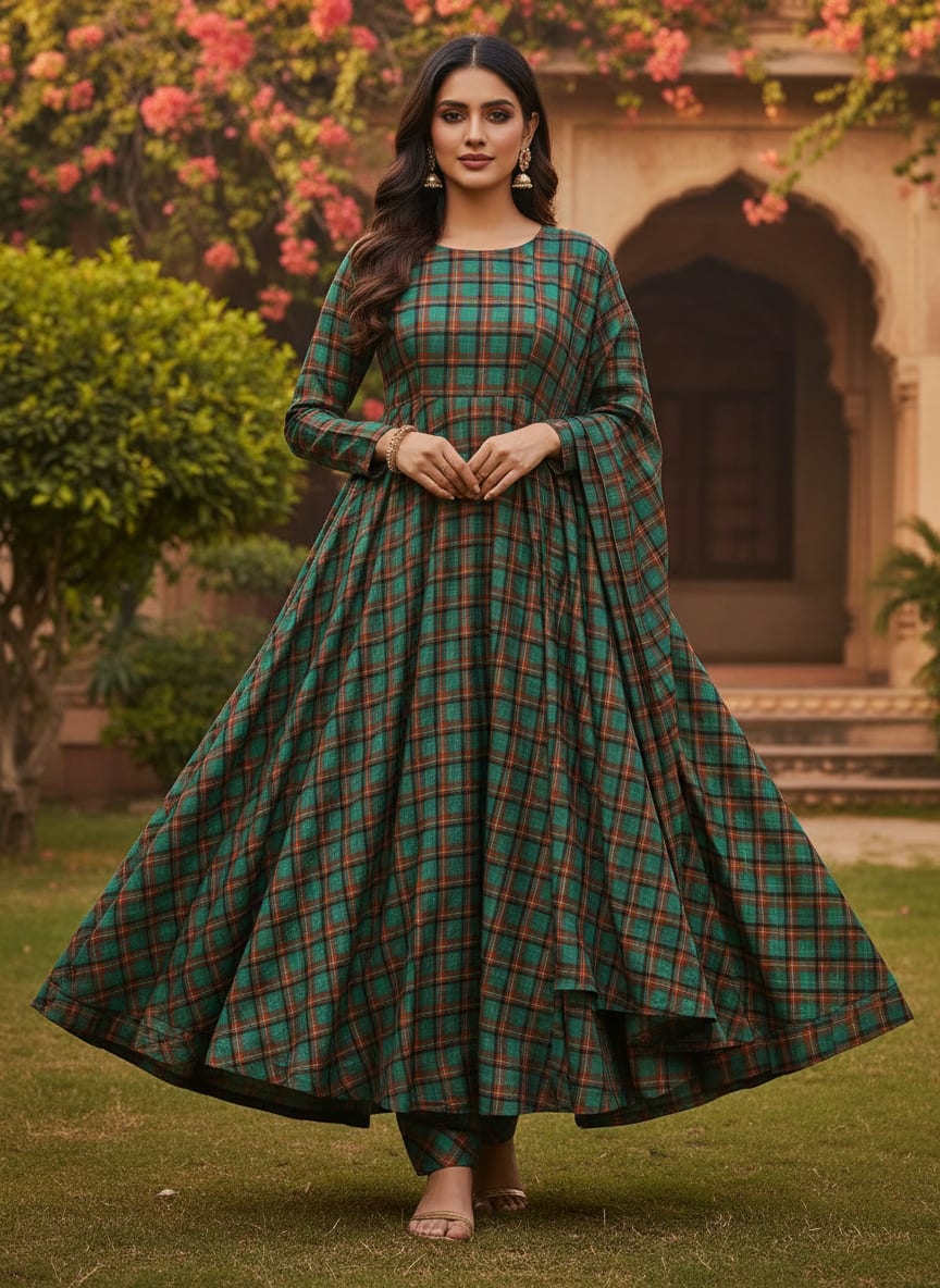 Multicolor Tartan Checkered Pattern Silk Crepe Digital Printed Fabric
