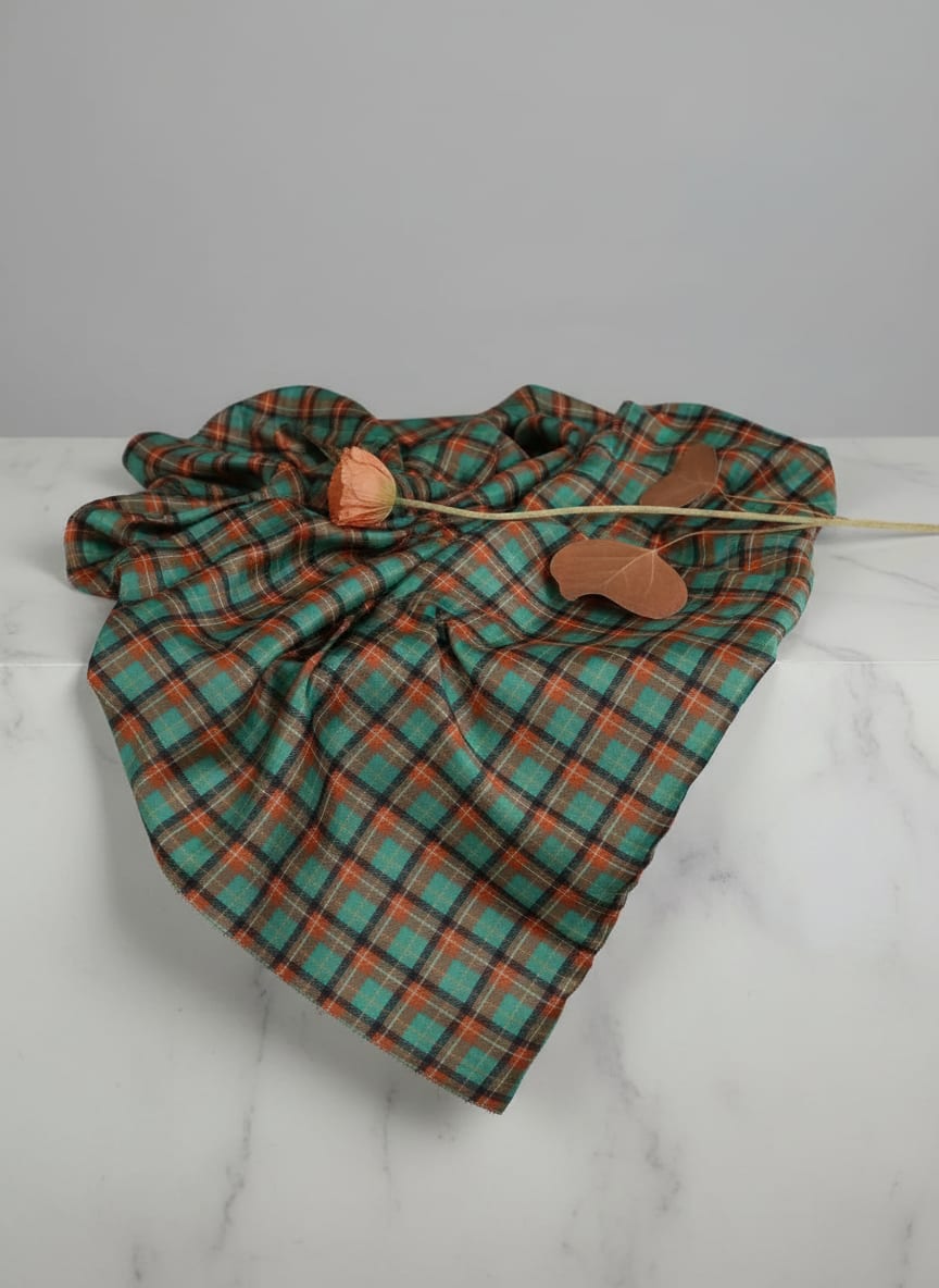 Multicolor Tartan Checkered Pattern Silk Crepe Digital Printed Fabric