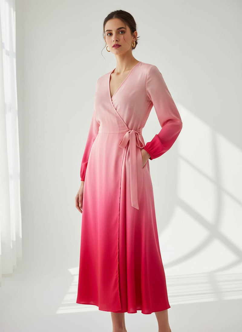 Pink and Red Ombre Gradient Silk Crepe Digital Printed Fabric