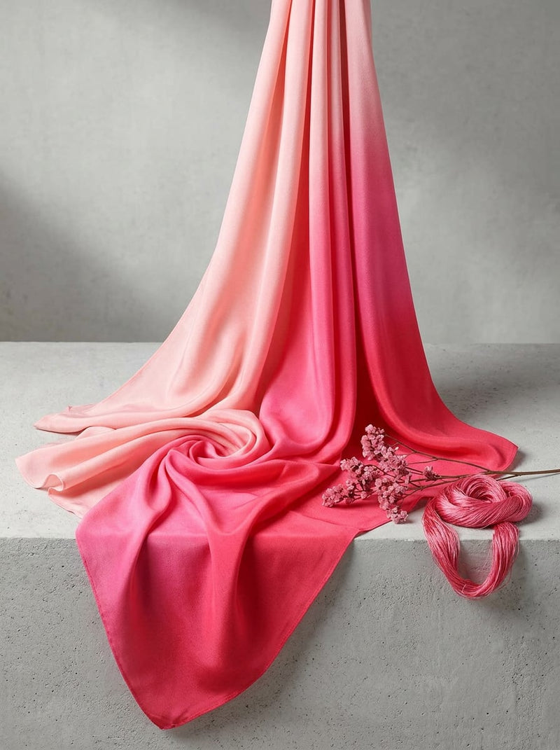 Pink and Red Ombre Gradient Silk Crepe Digital Printed Fabric