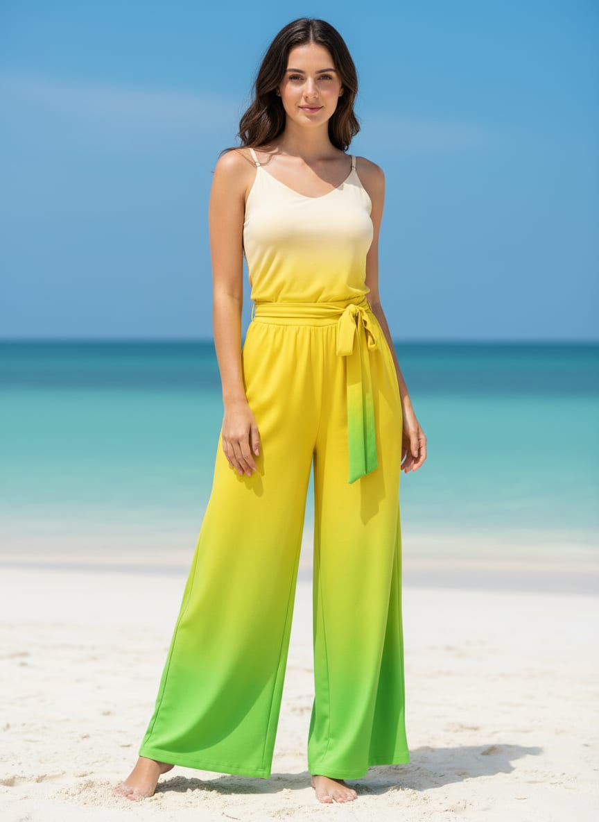Multicolor Green Yellow Ombre Weightless Digital Printed Fabric