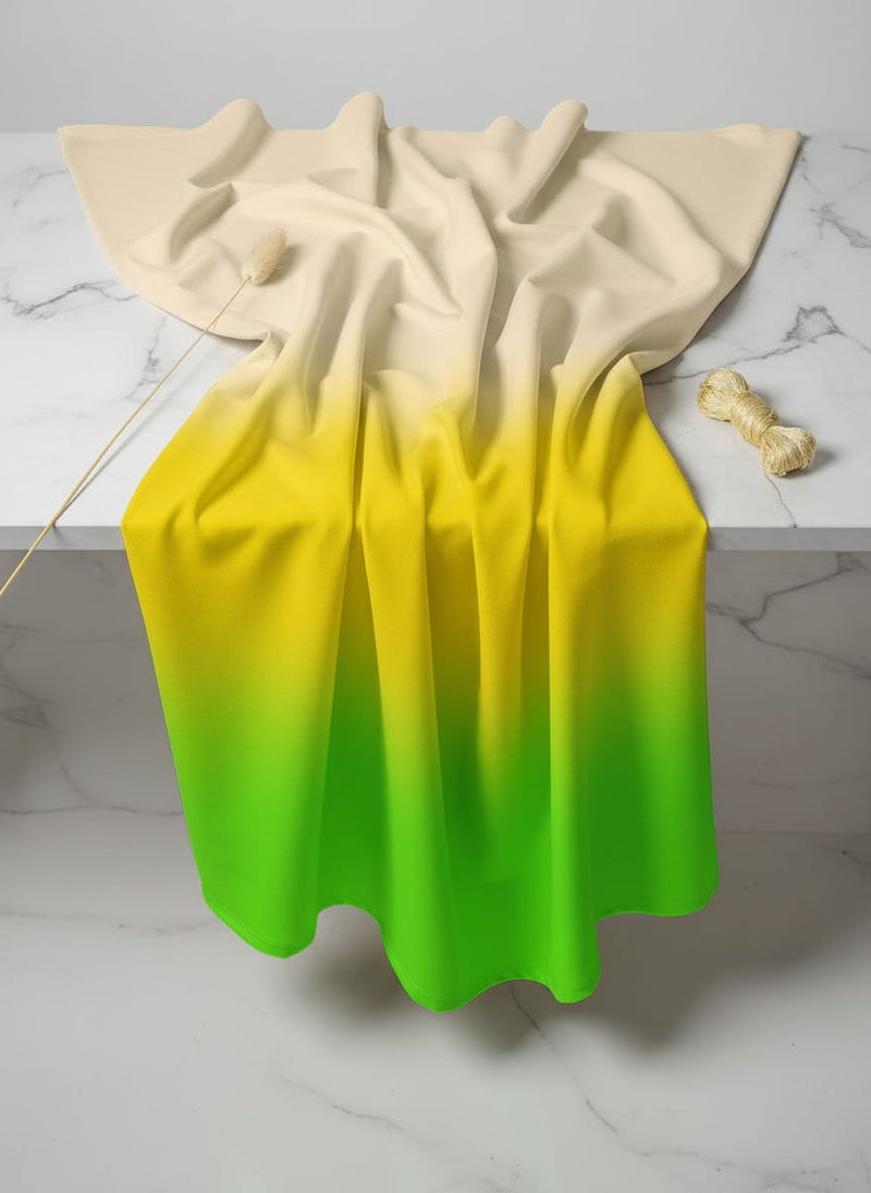 Multicolor Green Yellow Ombre Weightless Digital Printed Fabric