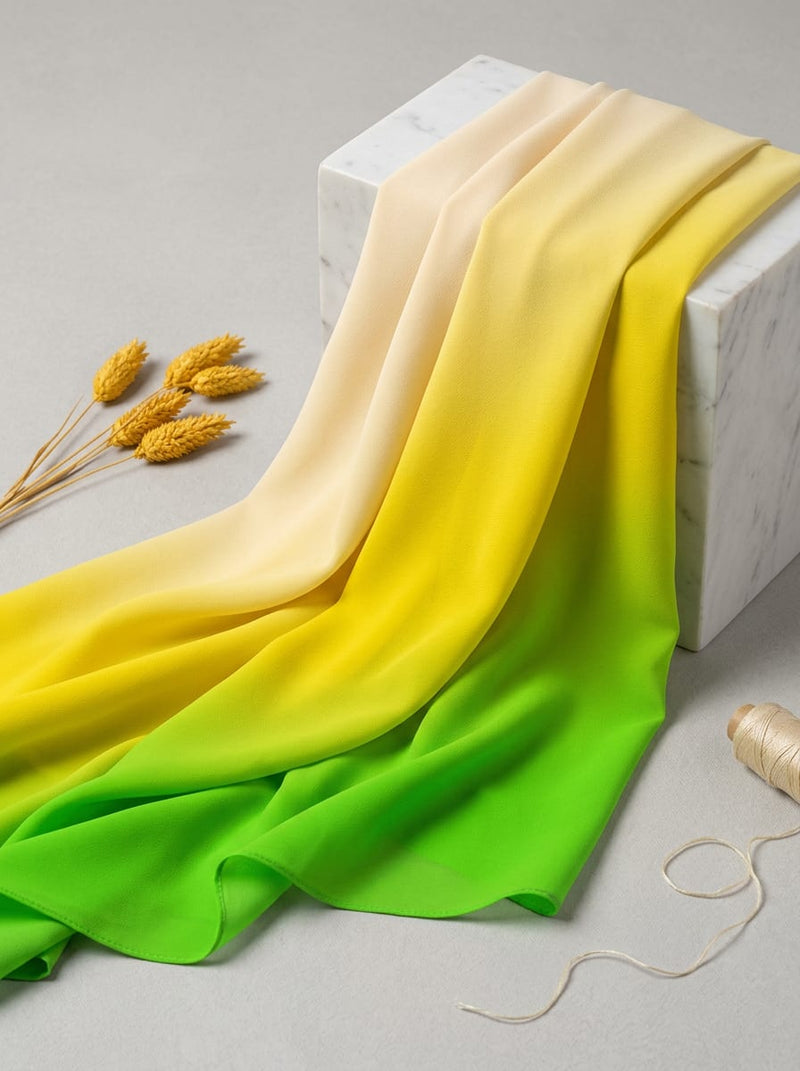 Multicolor Green Yellow and Cream Ombre Pure Georgette Digital Printed Fabric