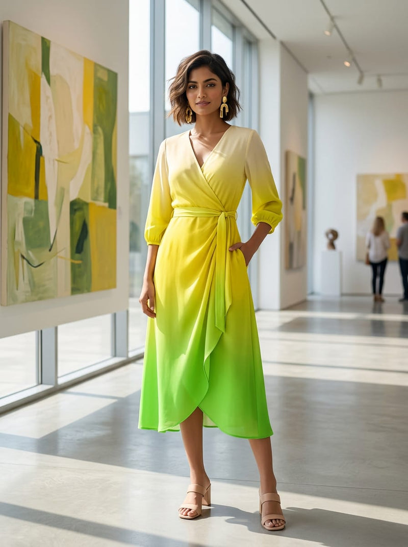 Multicolor Green Yellow and Cream Ombre Pure Georgette Digital Printed Fabric