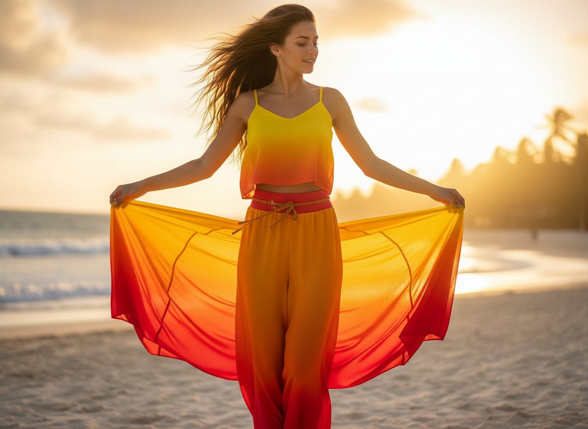 Multicolor Yellow Orange Red Ombre Weightless Digital Printed Fabric
