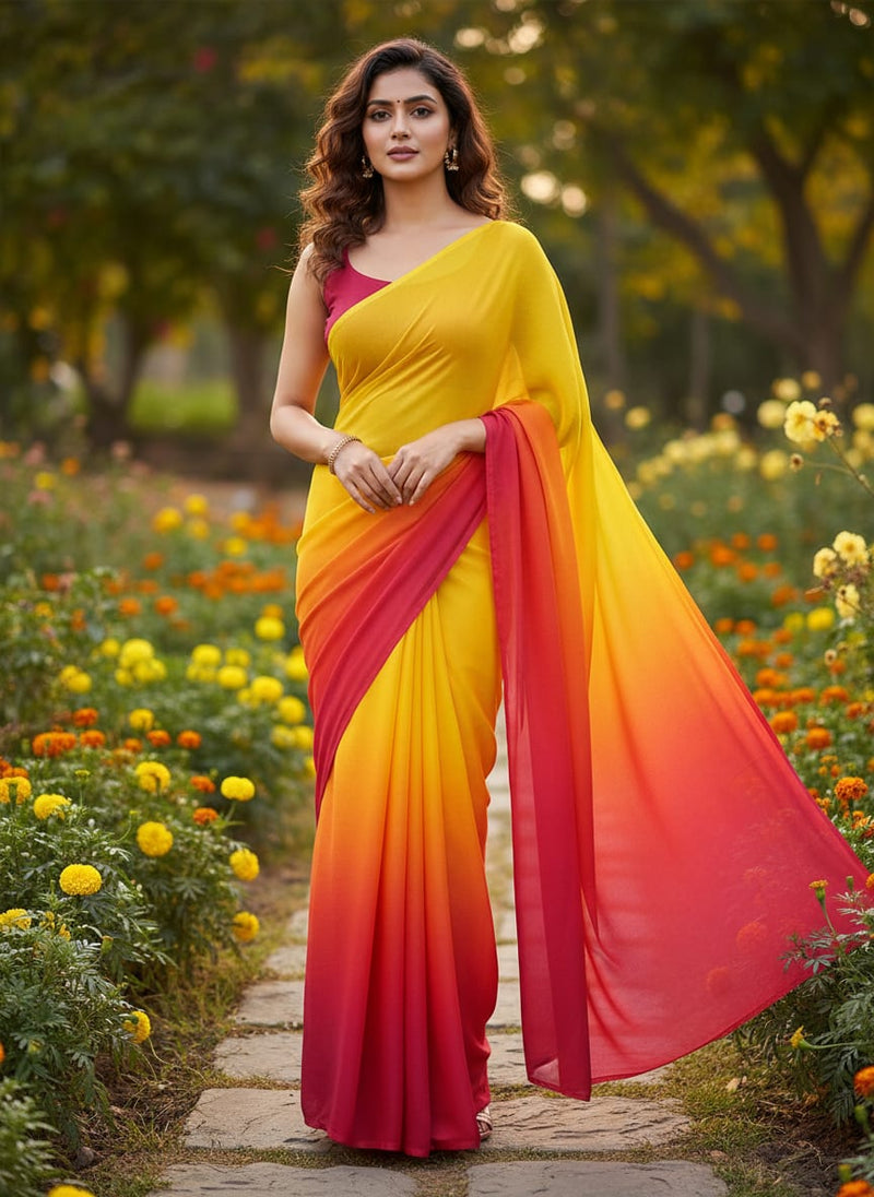 Decorative Yellow Gradient Combo Digital Printed Fabric - Weightless