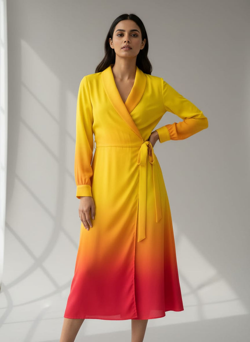 Multicolor Yellow Orange Red Ombre Weightless Digital Printed Fabric