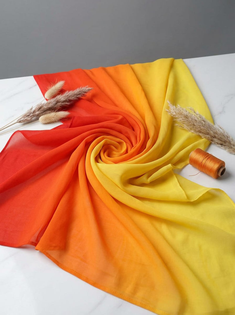 Multicolor Red Orange Yellow Ombre Gradient Pure Georgette Digital Printed Fabric