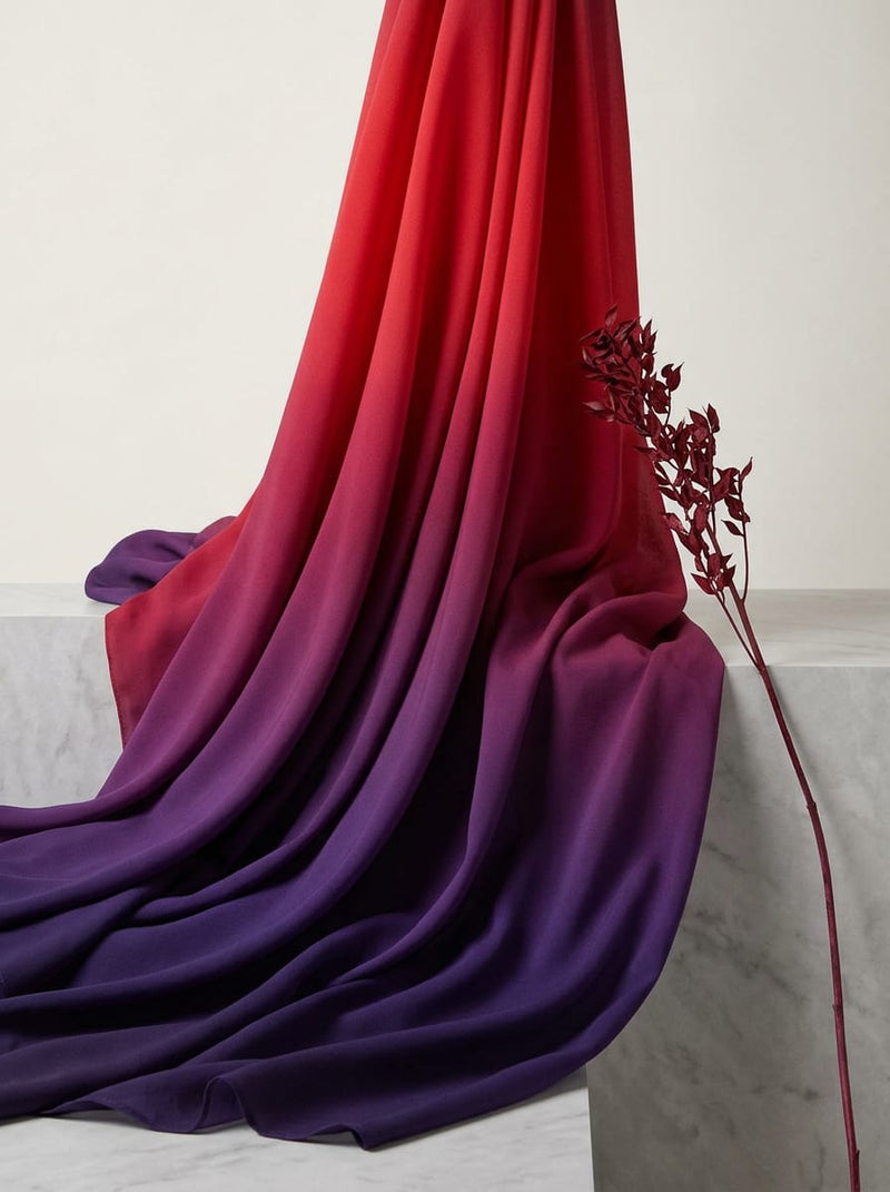 Red and Purple Ombre Gradient Weightless Digital Printed Fabric