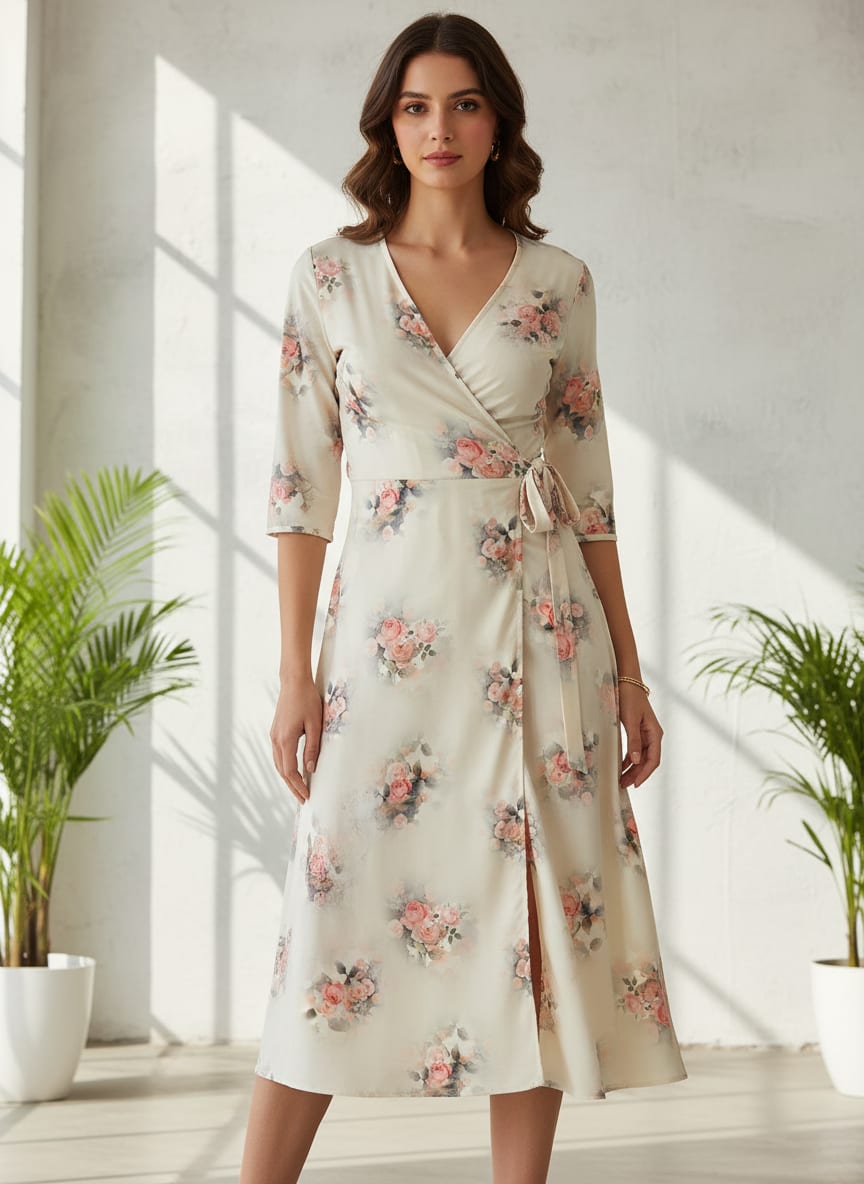 Cream Watercolor Rose Bouquets Weightless Digital Printed Fabric