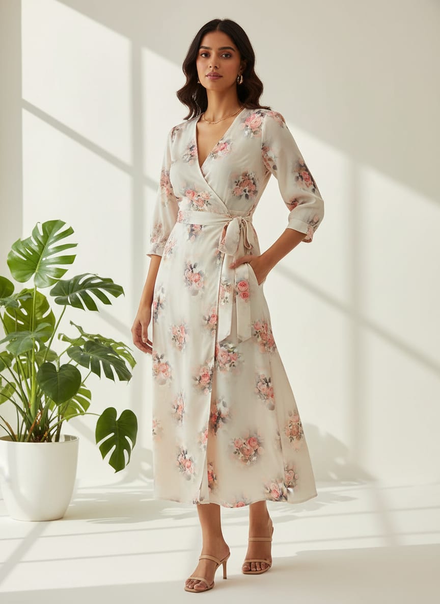Beautiful Summer Peony Bunch Digital Printed Fabric - Crepe