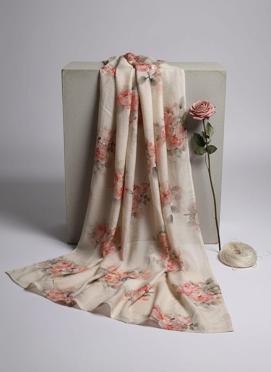 Beautiful Summer Peony Bunch Digital Printed Fabric - Pure Muslin