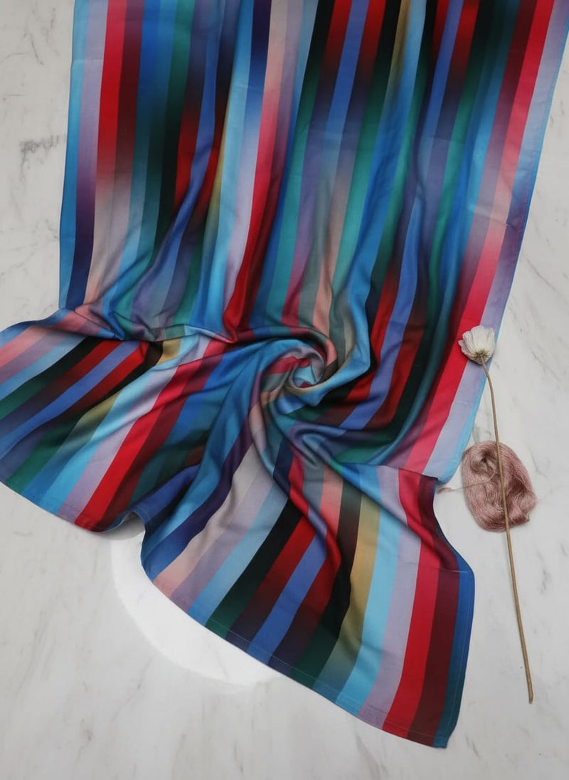 Rainbow Blurry Serpentine Strips Digital Printed Fabric - Muslin