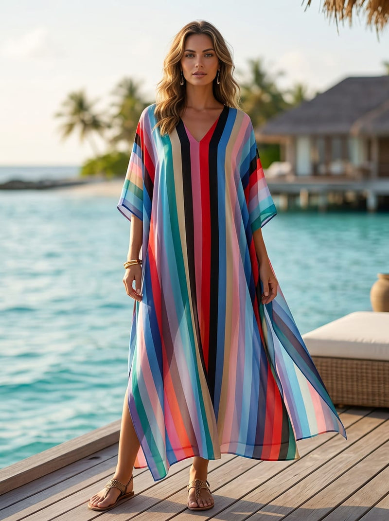Multicolor Vibrant Vertical Stripes Muslin Digital Printed Fabric