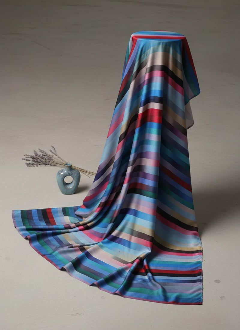 Rainbow Blurry Serpentine Strips Digital Printed Fabric - Crepe