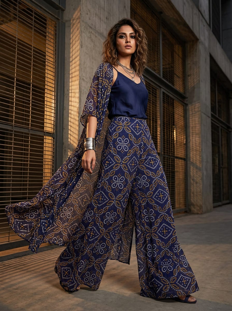 Navy Ethnic Bandhani Pure Georgette Digital Printed Fabric