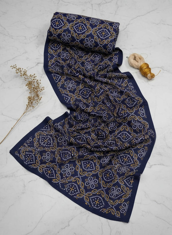 Navy Ethnic Bandhani Geometric Pattern Pure Chinon Digital Printed Fabric - Fabric Editorial Studio Flatlay Lookbook - PC-0-TA08713P2-106