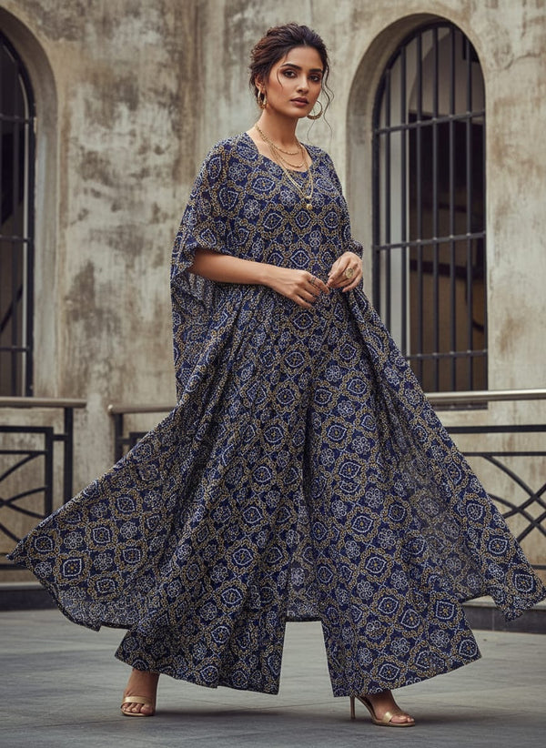 Tiny Yellow And White Doted Digital Printed Fabric - Pure Chinon - Cape with Palazzo Lookbook - PC-0-TA08713P2-106 - alternate view