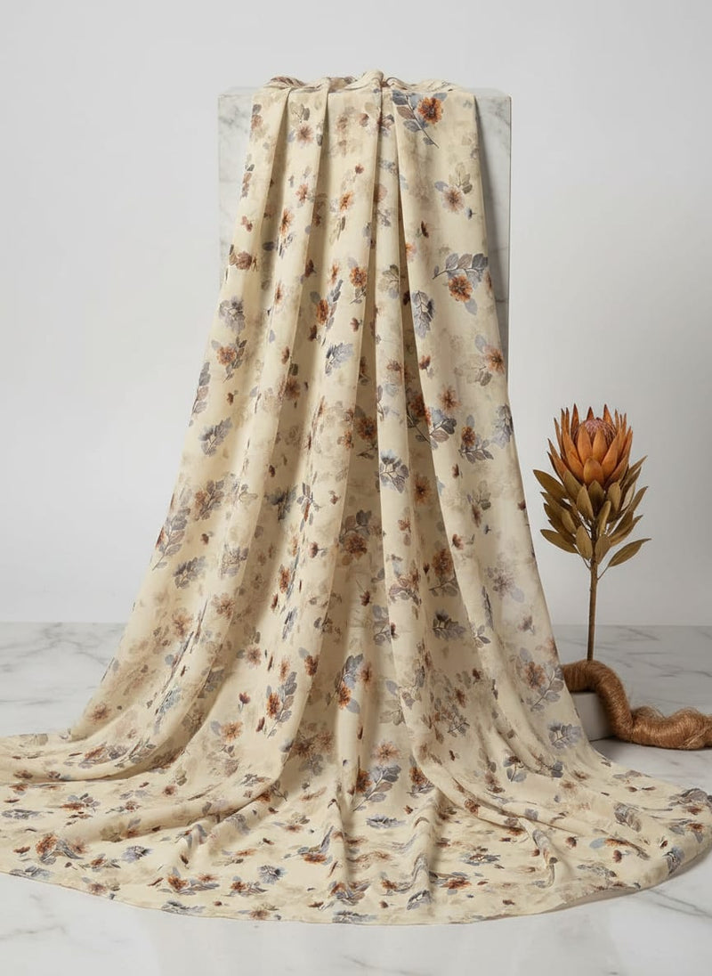 Cream Dainty Watercolour Floral Weightless Digital Printed Fabric