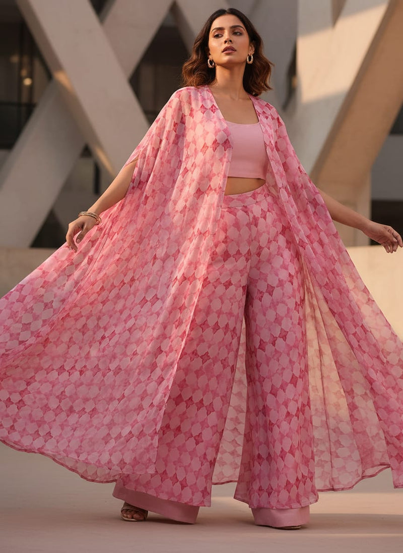 Lattice Star Patterns Digital Printed Fabric - Pure Georgette