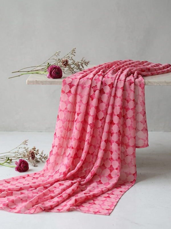 Pink Watercolor Geometric Pattern Pure Georgette Digital Printed Fabric - Fabric Editorial Studio Flatlay Lookbook - PG-0-TA08735-110