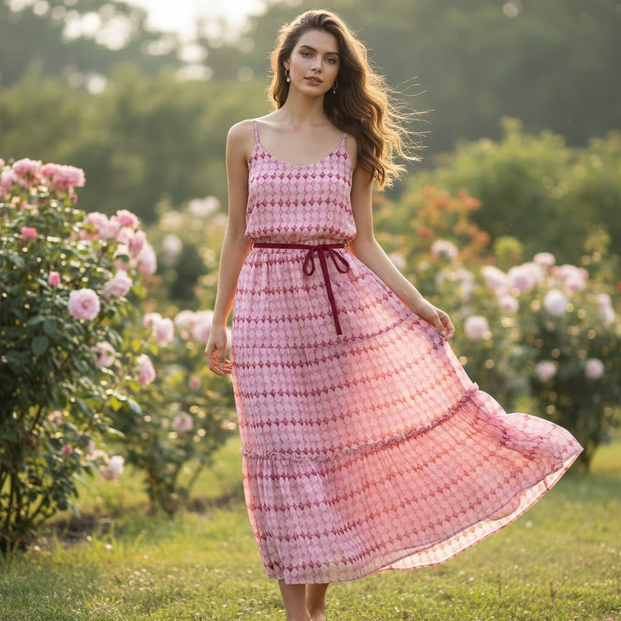Lattice Star Patterns Digital Printed Fabric - Pure Chiffon
