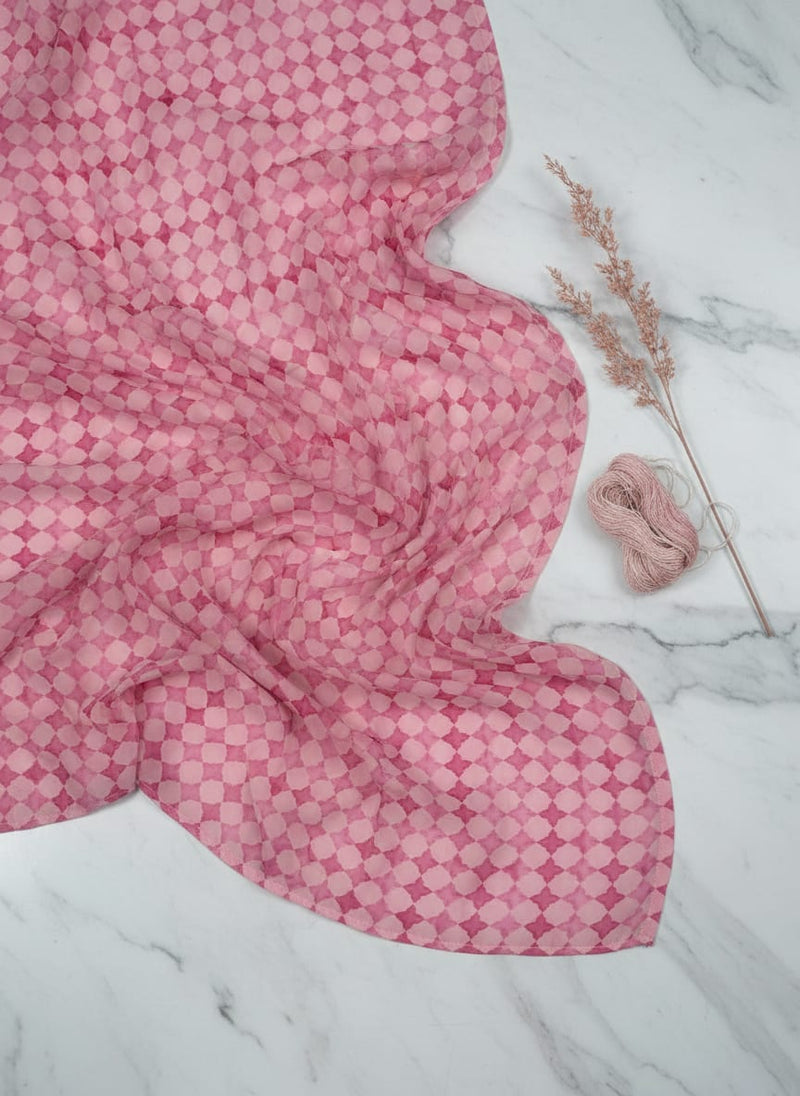 Pink Watercolor Geometric Lattice Pure Chiffon Digital Printed Fabric