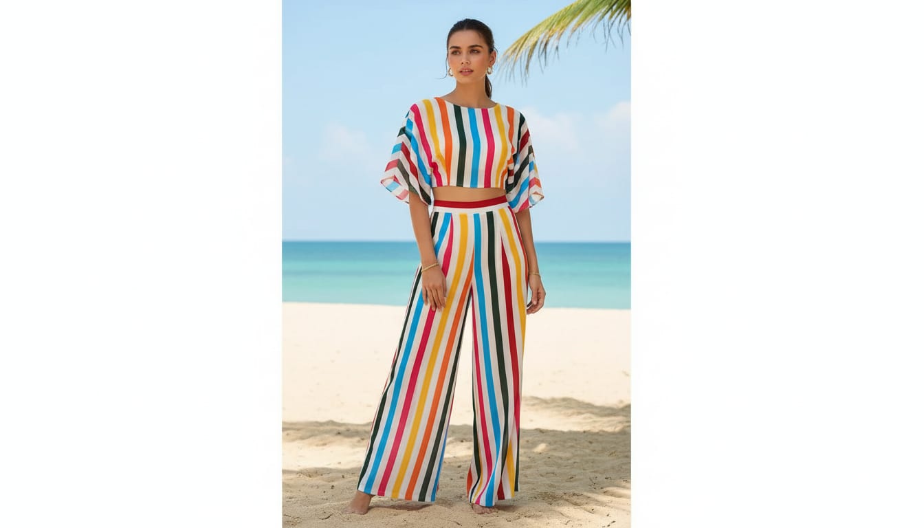 Multicolor Colorful Vertical Stripes Weightless Digital Printed Fabric