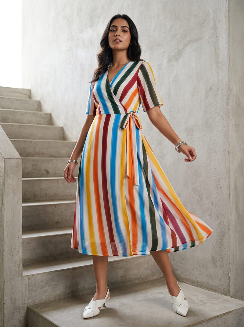 Multicolor Colorful Vertical Stripes Weightless Digital Printed Fabric