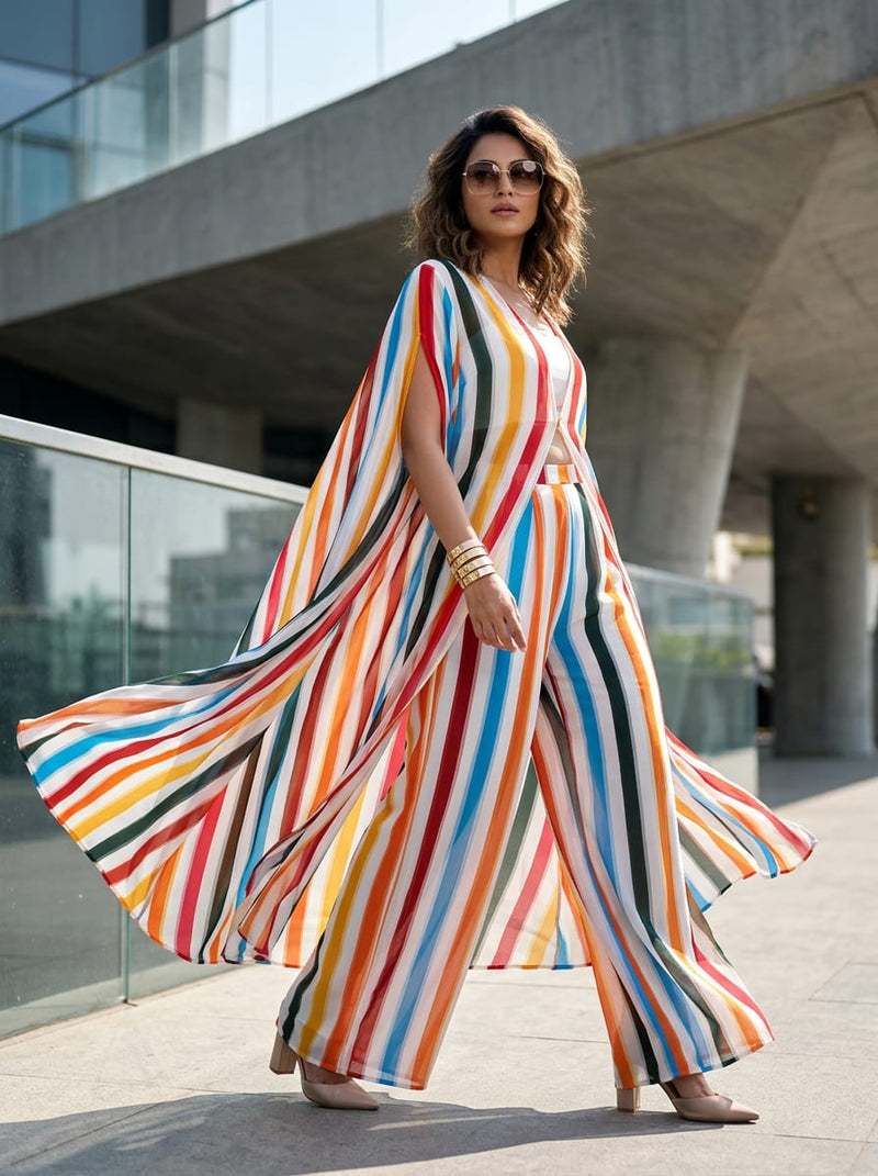 Multicolor Colorful Vertical Stripes Weightless Digital Printed Fabric