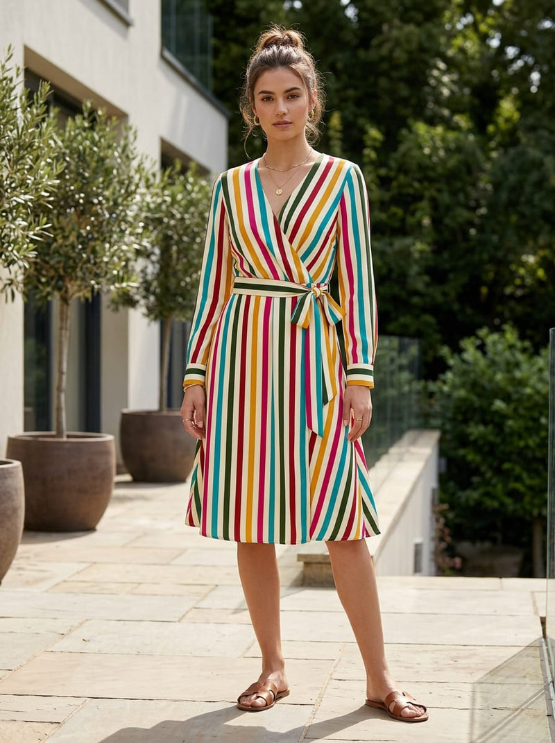 Multicolor Colorful Vertical Stripes Silk Crepe Digital Printed Fabric