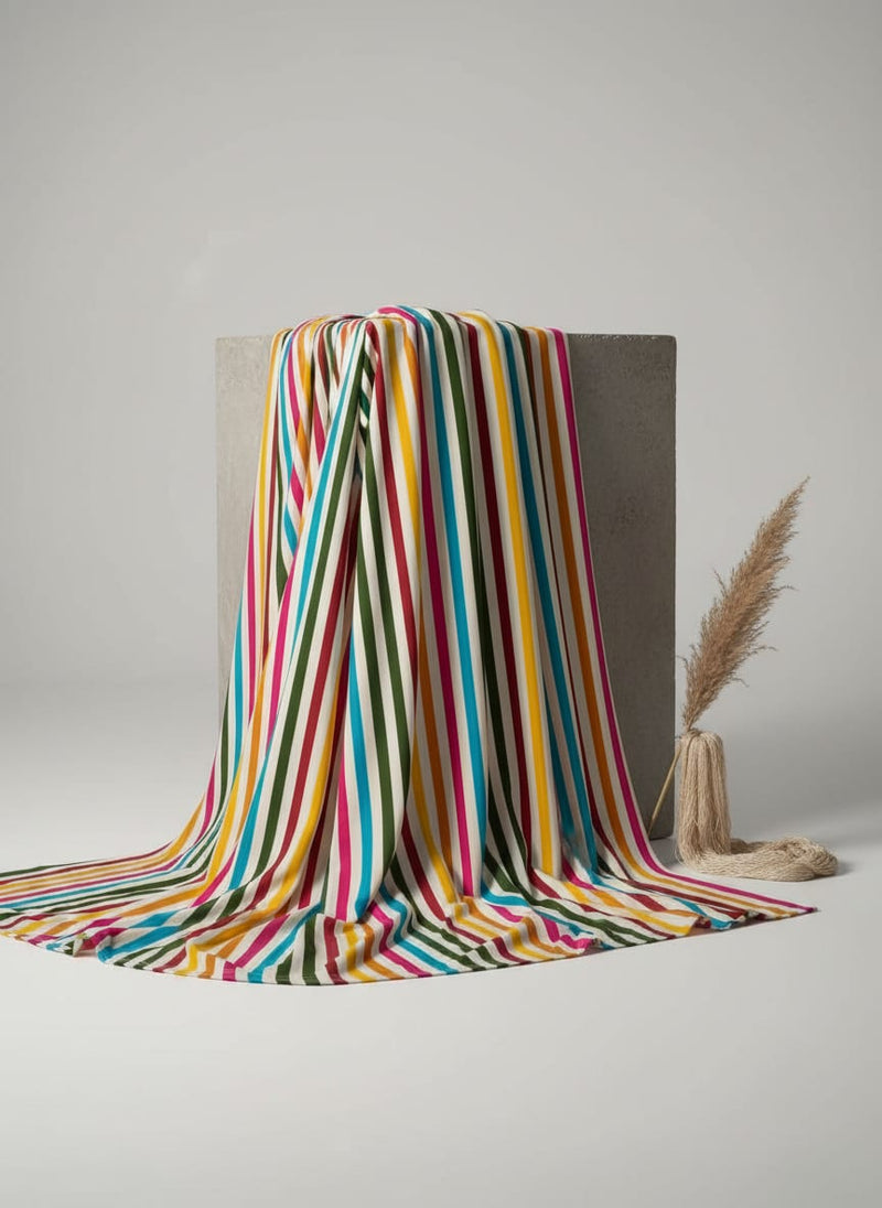 Morden Rainbow Strips Printed Fabric - Crepe