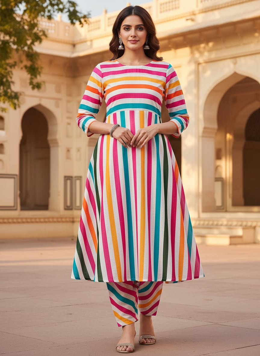 Morden Rainbow Strips Printed Fabric - Pure Cotton