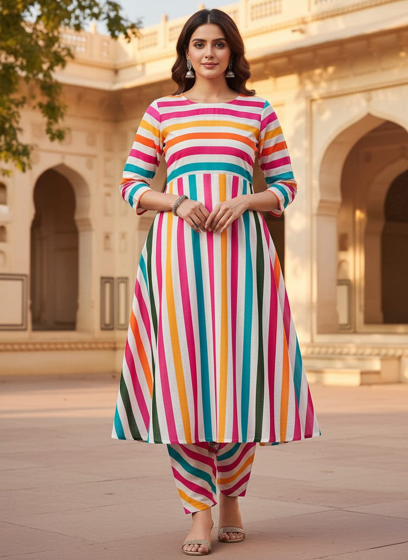 Morden Rainbow Strips Printed Fabric - Pure Cotton