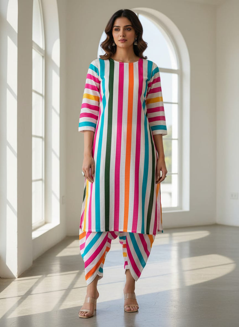 Multicolor Vibrant Stripes Pure Cotton Digital Printed Fabric
