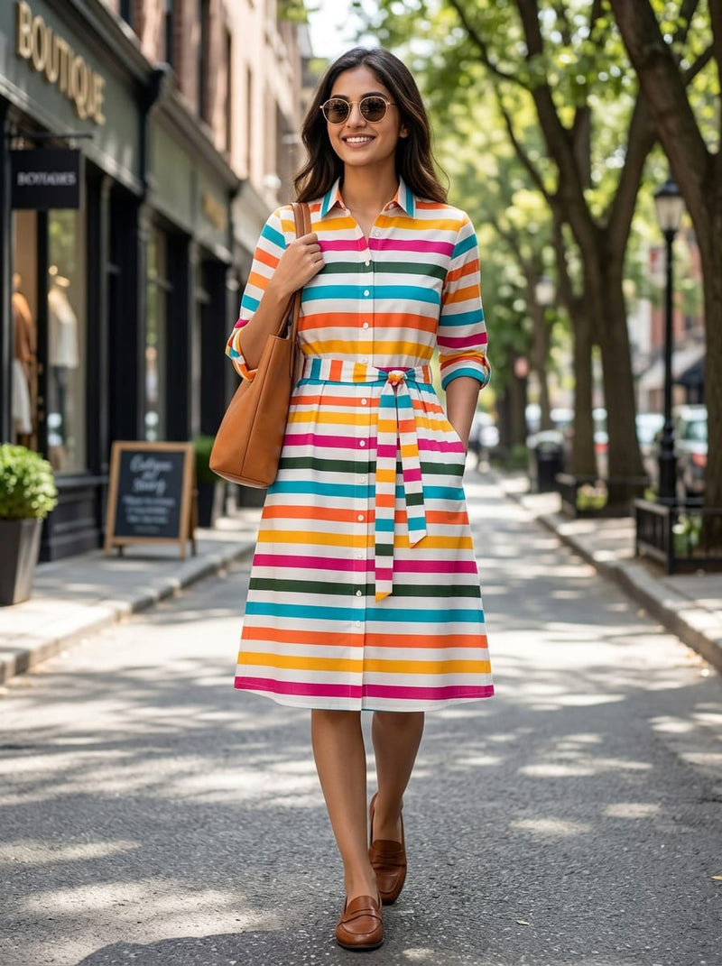 Multicolor Vibrant Stripes Pure Cotton Digital Printed Fabric