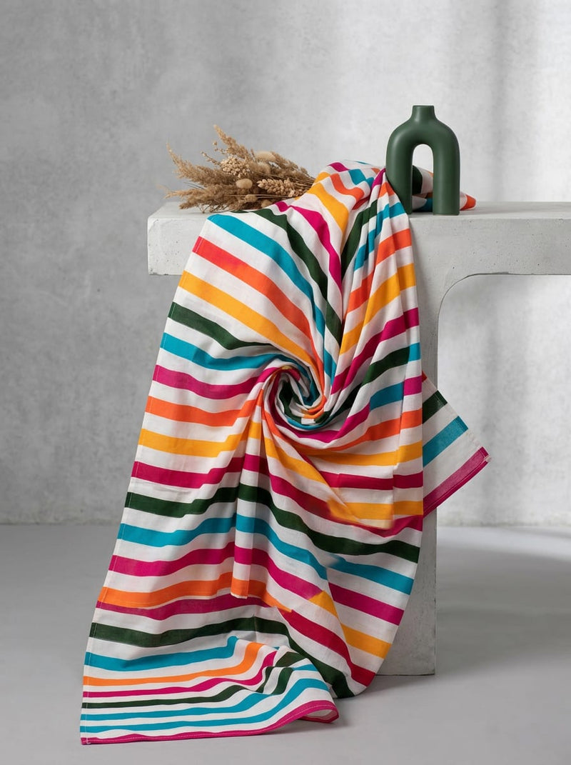 Multicolor Vibrant Stripes Pure Cotton Digital Printed Fabric