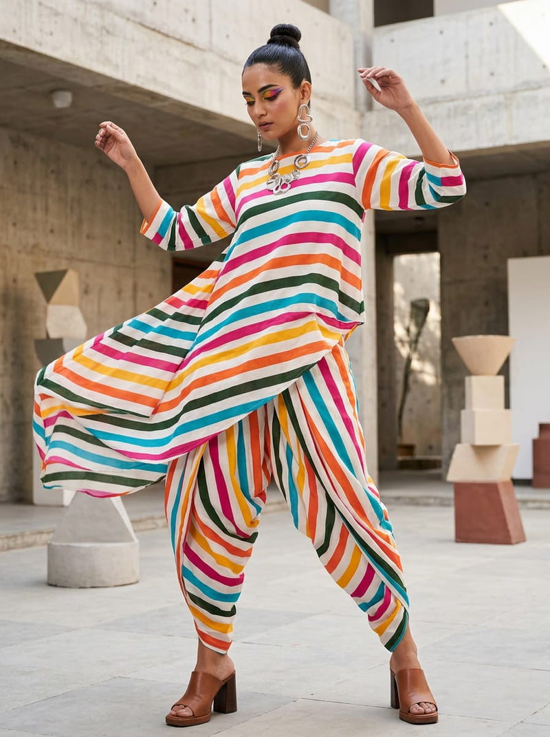 Multicolor Vibrant Stripes Pure Cotton Digital Printed Fabric