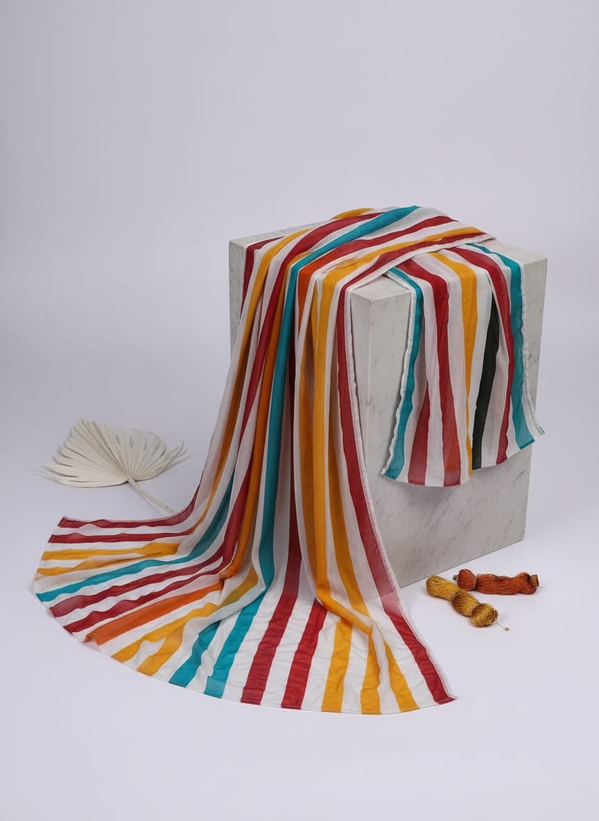 Morden Rainbow Strips Printed Fabric - Pure Georgette