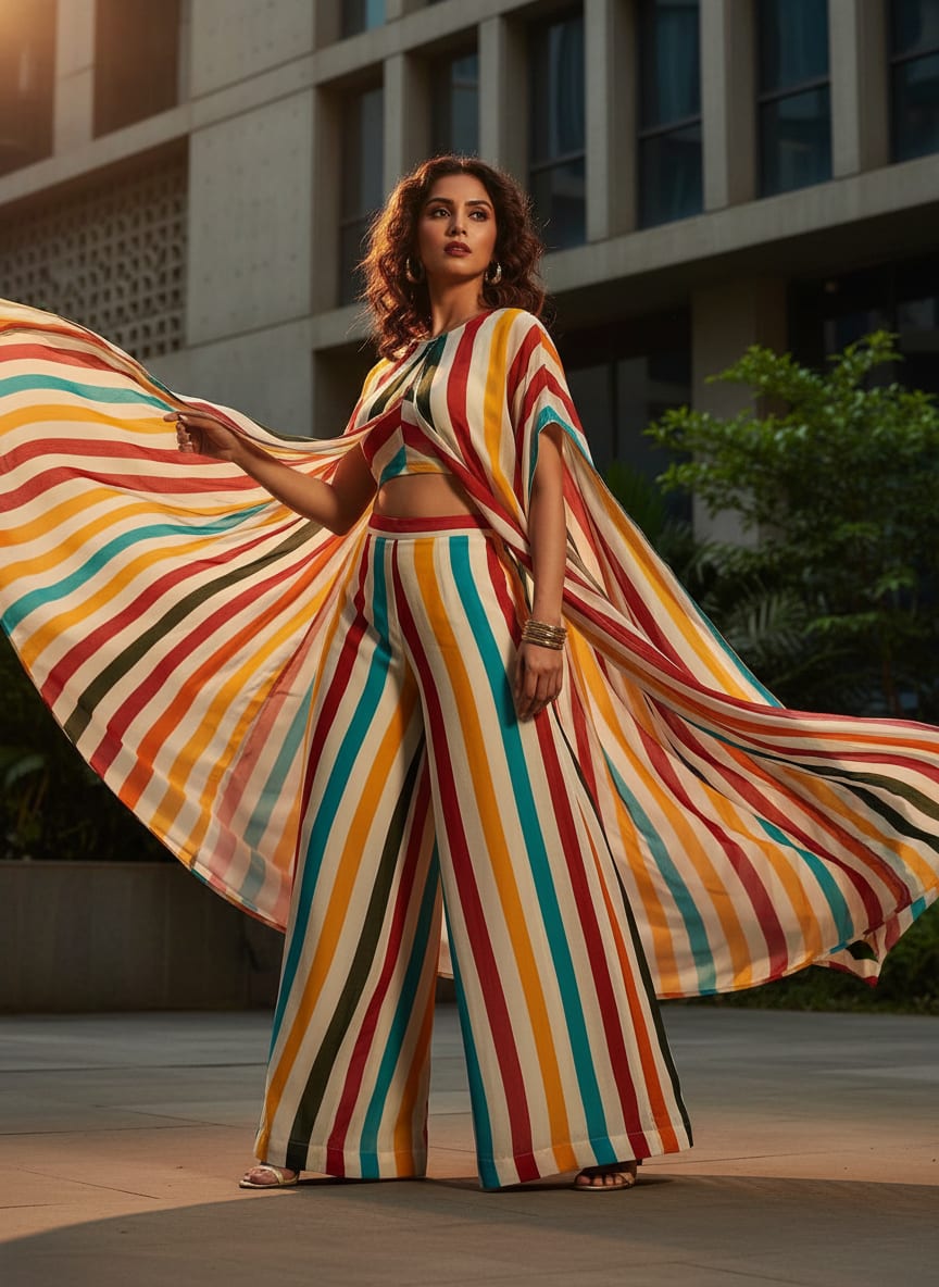 Multicolor Wavy Abstract Stripes Pure Georgette Digital Printed Fabric