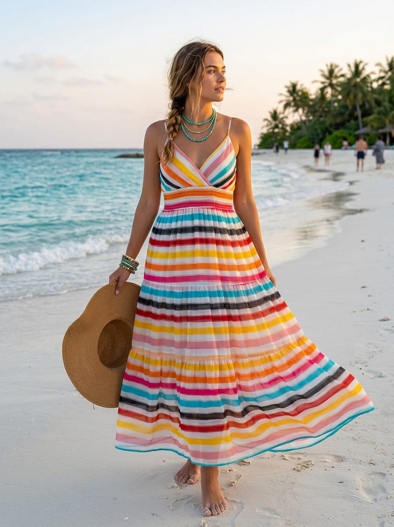 Multicolor Colorful Watercolor Stripes Pure Chiffon Digital Printed Fabric
