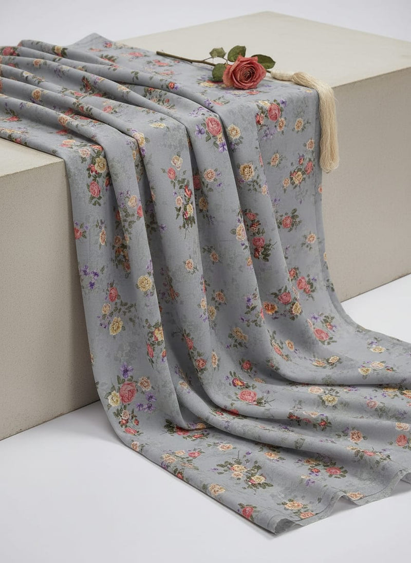 Natural Colourful Roses Digital Printed Fabric - Muslin