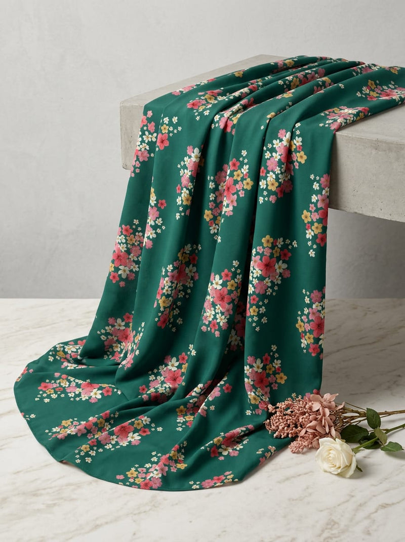 Green Ditsy Floral Bouquets Weightless Digital Printed Fabric