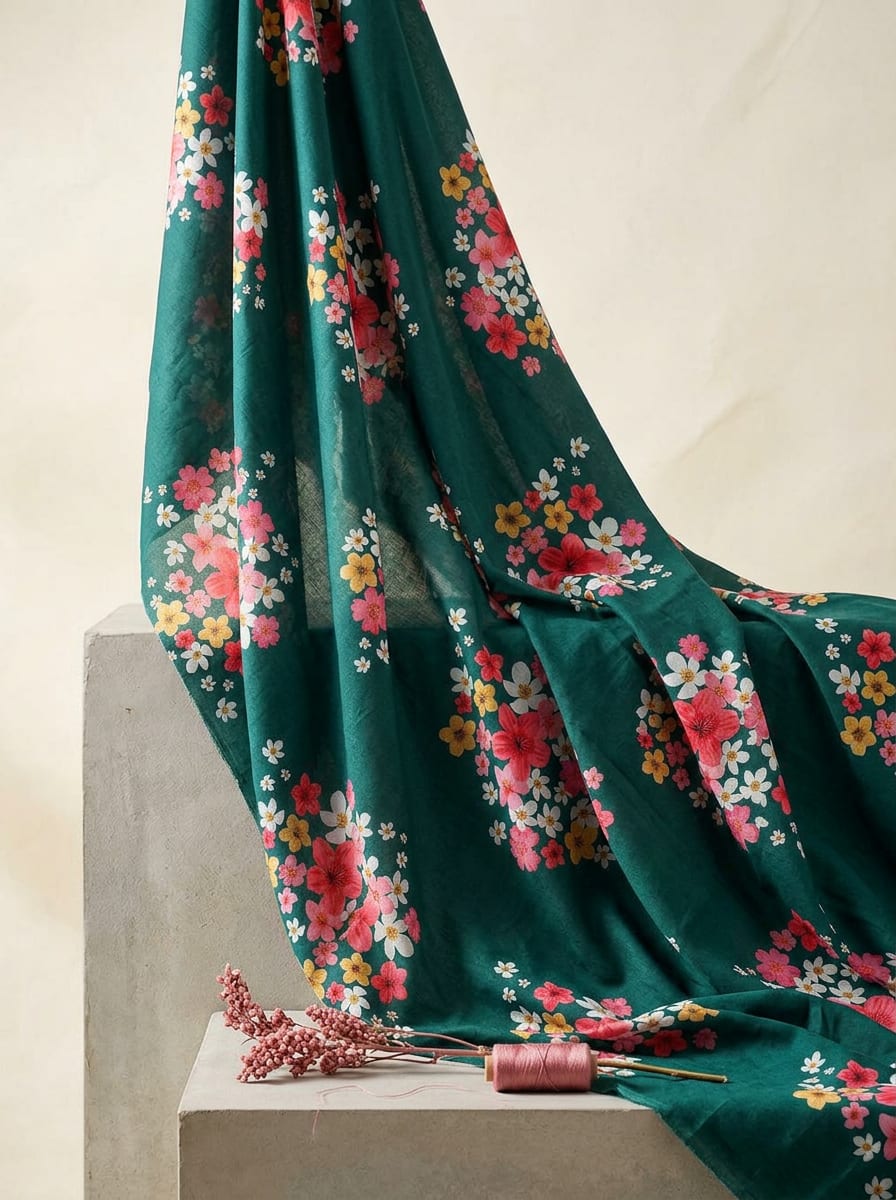 A Garden Party on Rich Teal Cotton