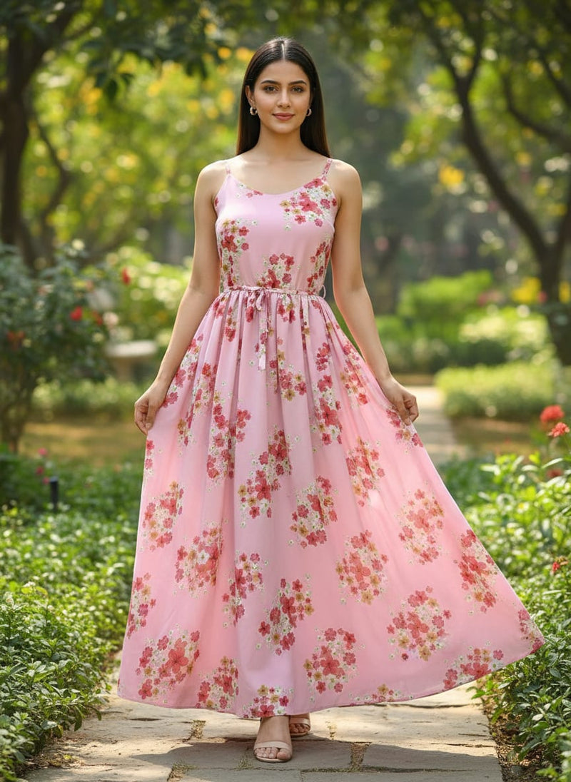 Lovely Pinkish Chintz Flower Digital Printed Fabric - Weightless