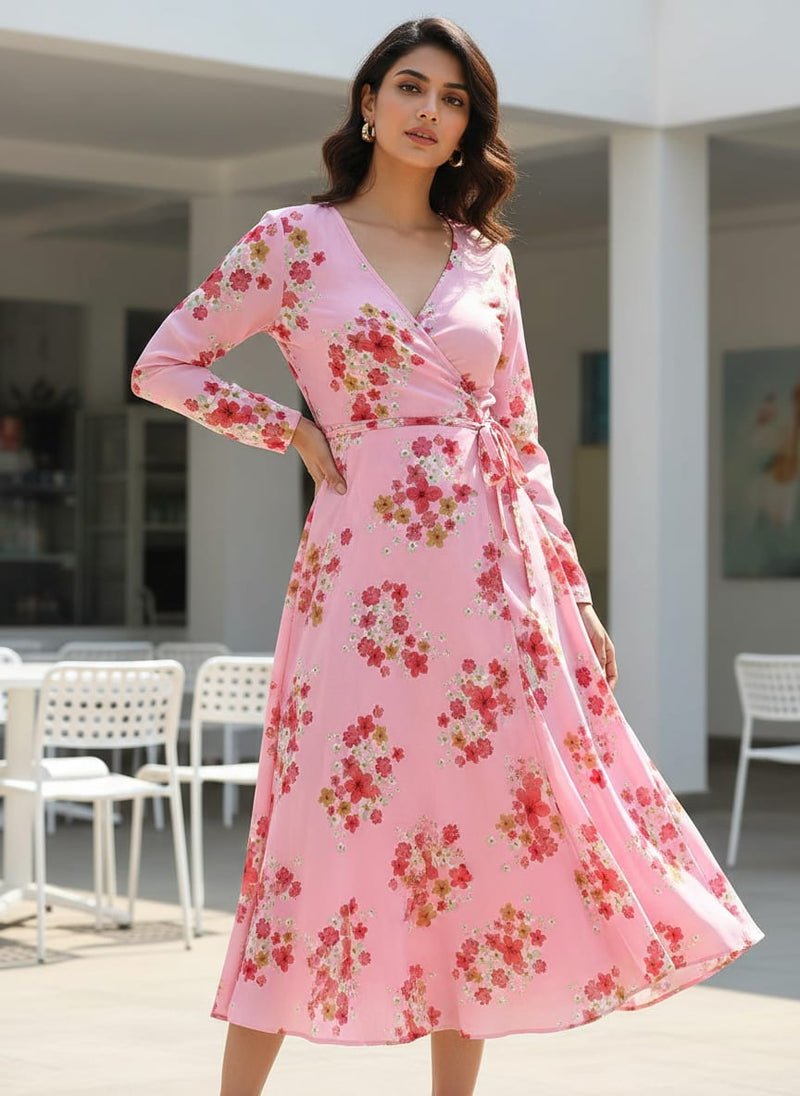Lovely Pinkish Chintz Flower Digital Printed Fabric - Weightless