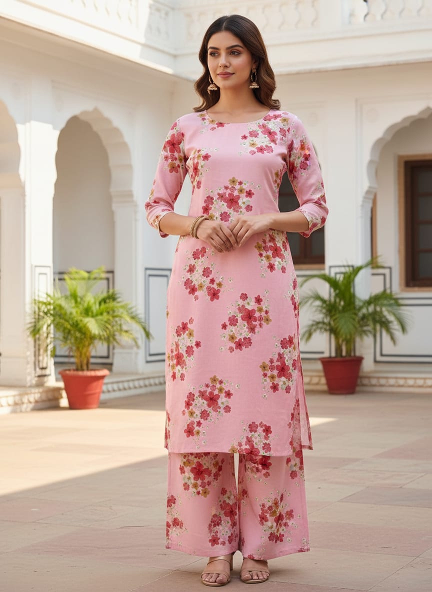 Lovely Pinkish Chintz Flower Digital Printed Fabric - Muslin