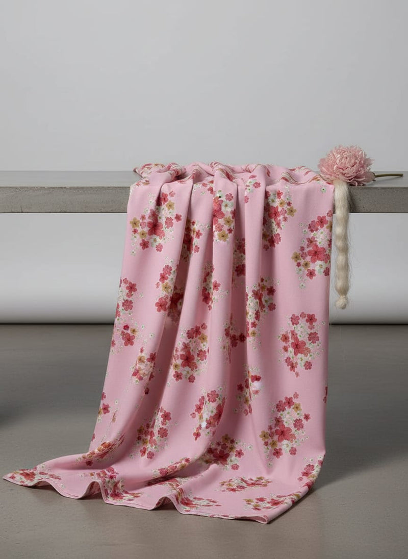 Lovely Pinkish Chintz Flower Digital Printed Fabric - Crepe