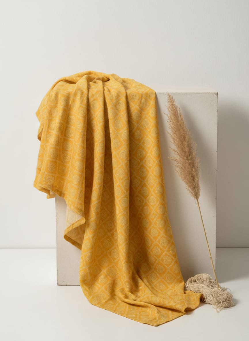 Yellow Ethnic Bandhani Paisley Weightless Digital Printed Fabric