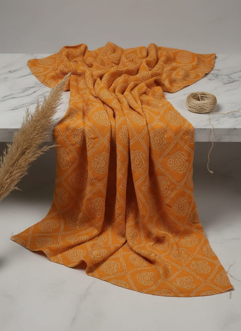 Yellow Ethnic Bandhani Dot Print Pure Georgette Digital Printed Fabric
